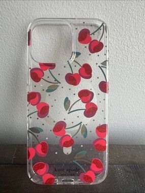Fits iphone 14&15ProMax Kate Spade Clear Cherry Print Phone Case - Pink